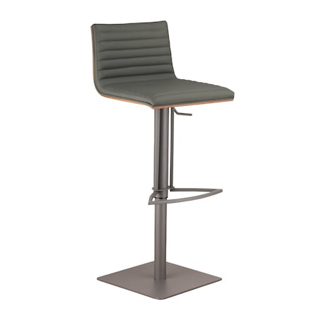 Armen Living Cafe Adjustable Height Swivel Gray Faux Leather and Walnut Wood Bar Stool with Gray Metal Base LCCASWBAGRBA